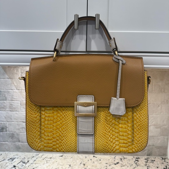 MCM Handbags - MCM EUC Yellow Python & Tan Leather Satchel